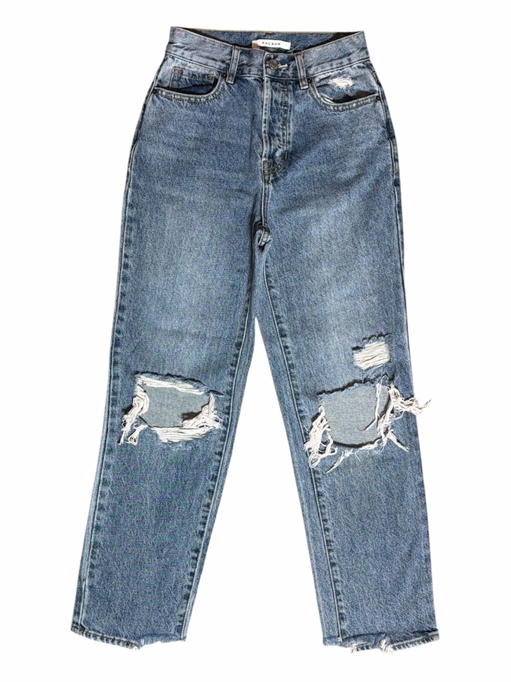 PacSun Women's Distressed Boyfriend Jeans in Light Blue Denim